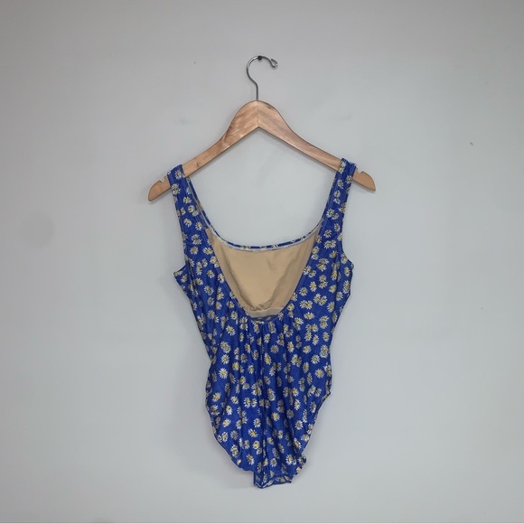 Vintage Basic Editions One-Piece Swimsuit Size Medium Floral Daisies Blue Pin-Up - Picture 6 of 8